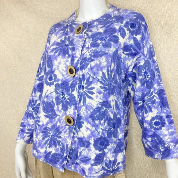 Coldwater Creek Cotton Purple Floral Leaf Cardigan - Picture 2 of 14